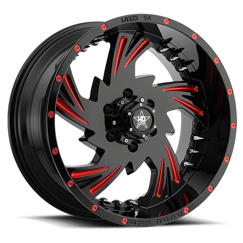 Luxxx HD Offroad LHD-7 Gloss Black With Red Milling and Chrome Spiked Rivets