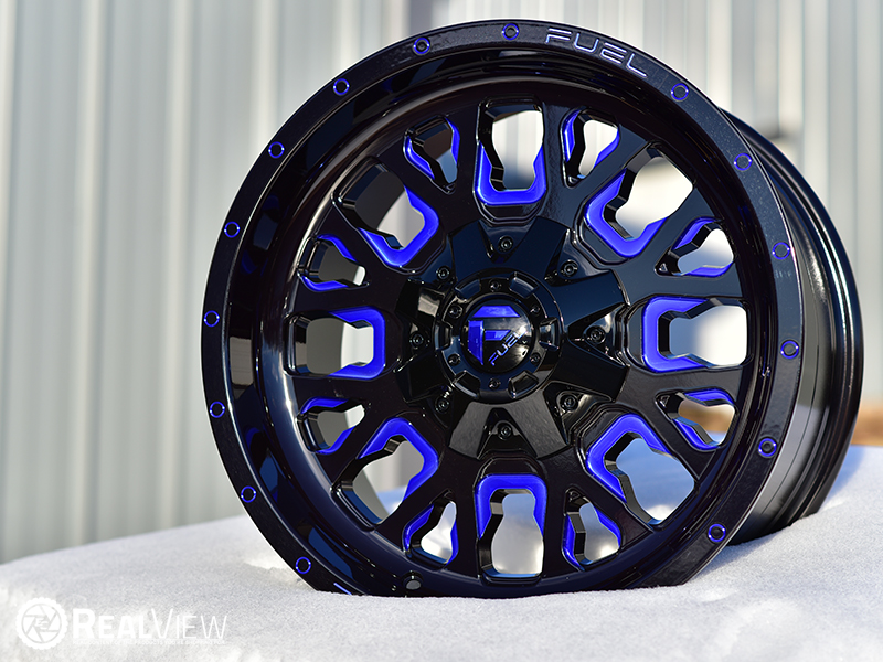 D645 Stroke 18x9 20 Gloss Black Blue Milled Wheels Rims 