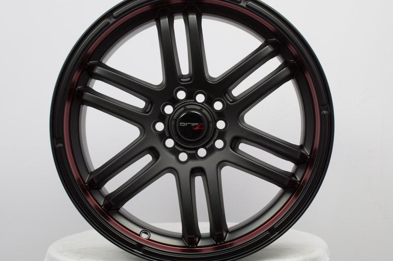 RealView of Drifz FX 207 Carbon Black W/ Red Stripes - 17x7.5 +38 ...