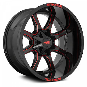 Moto Metal MO970 Gloss Black Milled W/ Red Tint & Moto Metal On Lip Wheel