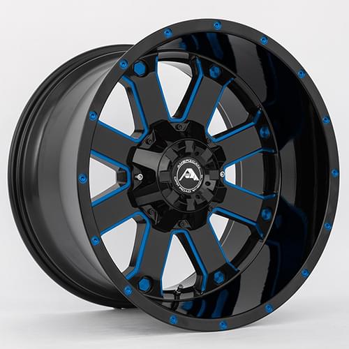American Offroad A108 Gloss Black W/ Blue Milled Spokes Photo
