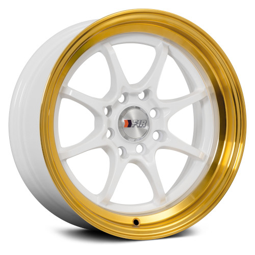 F1R F03 White W/ Gold Lip Wheels 4x100 - 15x8 +25 - F03158WG25