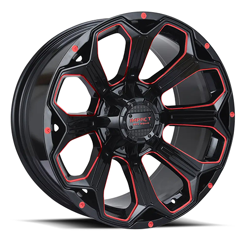 Impact 817 Gloss Black W/ Red Milled Accents Wheels 5x4.5 - 20x10 -12 ...